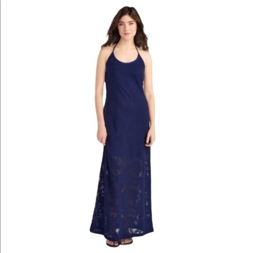 Tommy Bahama Jacquard Navy Halter Maxi Dress  NWT